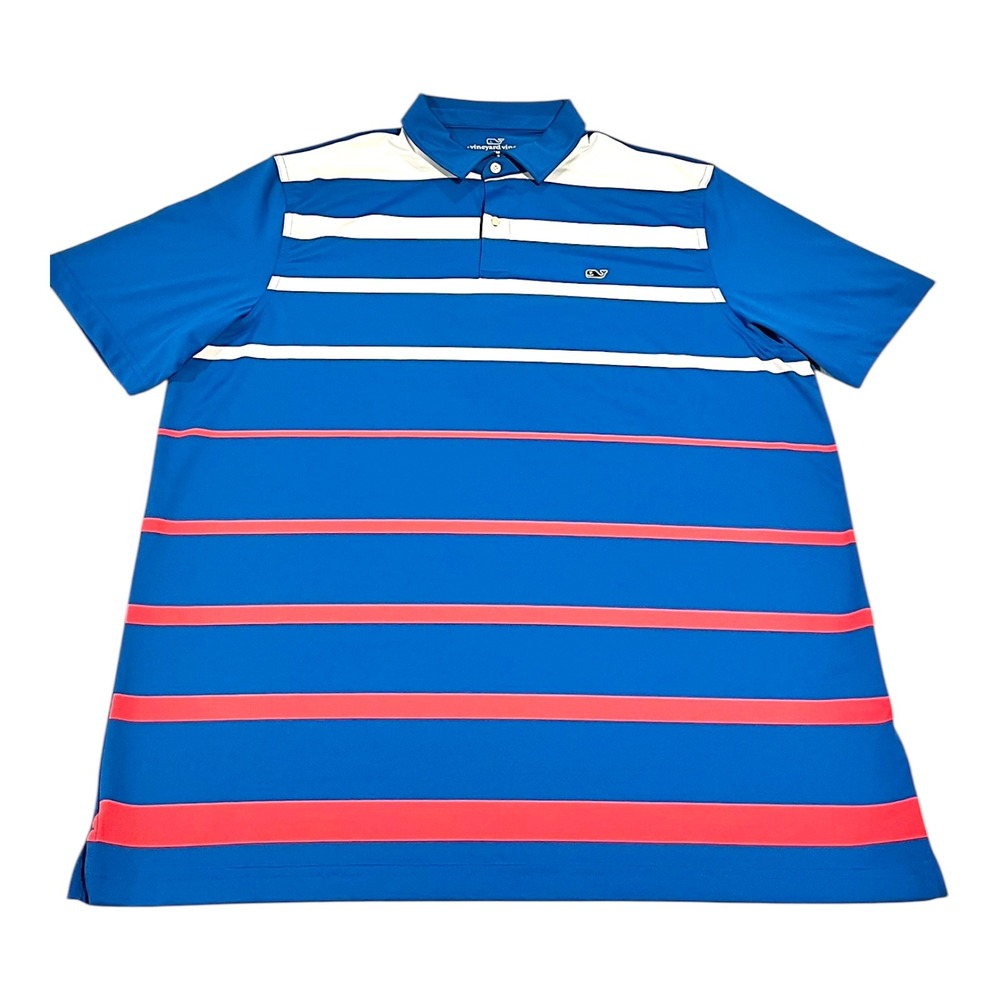 Vineyard Vines Men's XL‎ Polo Shirt Blue Stripe Performance Golf Stretch